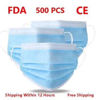

50-1000pcs Medical Surgical Mask Disposable Face Mouth Маска Non-Woven Masque 3-Layers Protective Personal Adult Blue Mascarilla