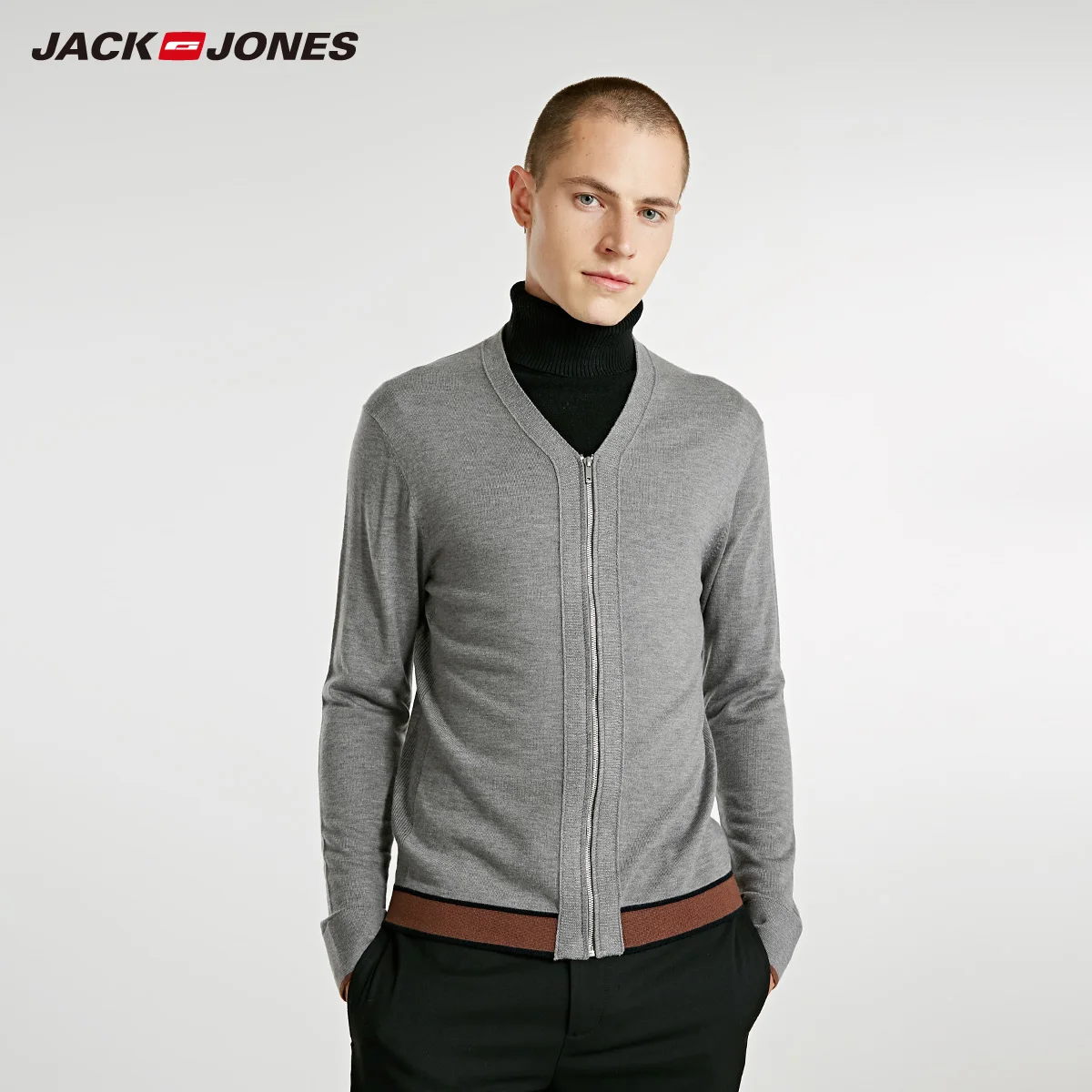 Jack Jones Мужской V шеи случайные сплайсинга трикотажный свитер куртка | 218324503 - Цвет: MID GREY