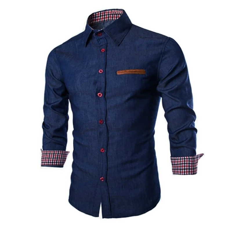 Мужские лацканы Slim Fit сплошной цвет карман бизнес с длинным рукавом одной пряжкой Осень Повседневная Блузка
