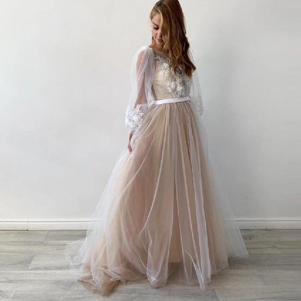 ^*Best Offers Sexy Bridal Boho Trouwjurk Plus Size Champagne Prinses Lange Mouwen Bruidsjurken 2020 Hochzeit Open Back Robe Mariage