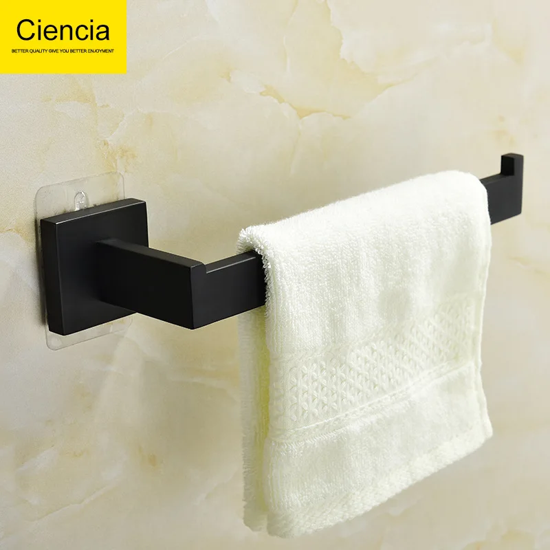 

Hole-Punched Bathroom Towel Hanging Rod 304 Stainless Steel Black And White with Pattern Bathroom Hanging Rod Bathroom Wall Hang