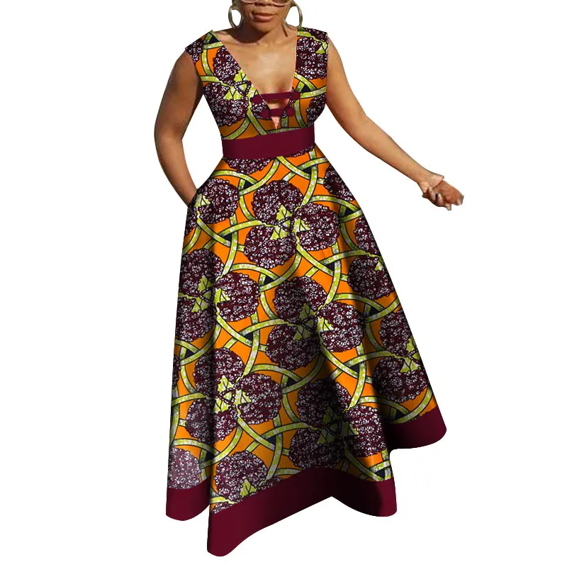Женские платья в африканском стиле с вощеным принтом Bazin Riche вечерние длинные v