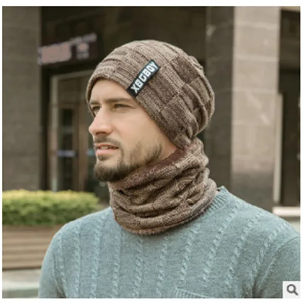 Зимняя шапка Skullies Beanies шапки зимние шапки для мужчин и женщин шерстяной шарф мужская шапка - Цвет: Хаки