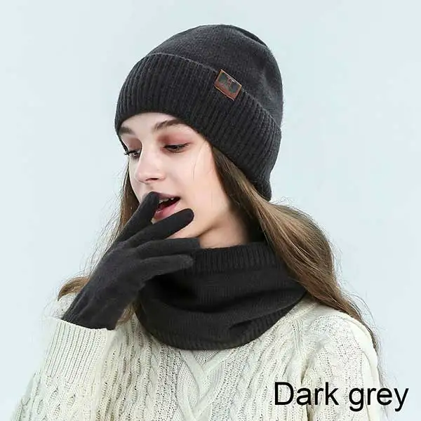 Evrfelan New Warm Winter Hat Scarf Gloves Set Women Men Thick Touch Screen Gloves Thick Soft Beanies Hat Ring Scarf Unisex - Цвет: B