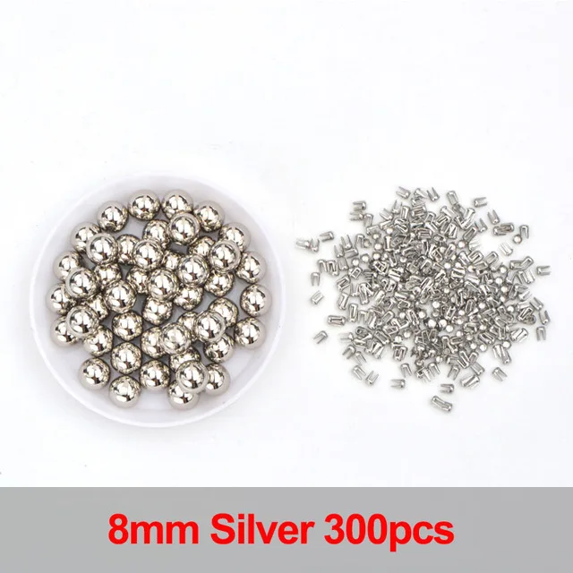8mm Silver 300pc JUNAO 4 5 6 8 10 12 мм белый жемчуг установка машина ручной пресс инструменты бусины на заклепках крепежная машина для швейных изделий - Цвет: 8mm Silver 300pc
