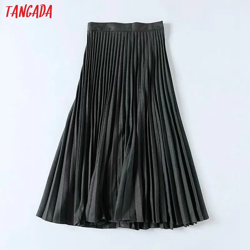 Tangada, женская серая плиссированная юбка миди на пуговицах, faldas mujer,, офисные женские элегантные шикарные юбки до середины икры 5B06