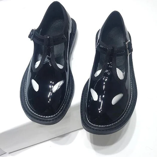 Винтажные женские туфли-оксфорды на плоской подошве; обувь из лакированной кожи; коллекция года; женские дизайнерские туфли mary jane из натуральной кожи в британском стиле; китайский черный цвет - Цвет: Черный