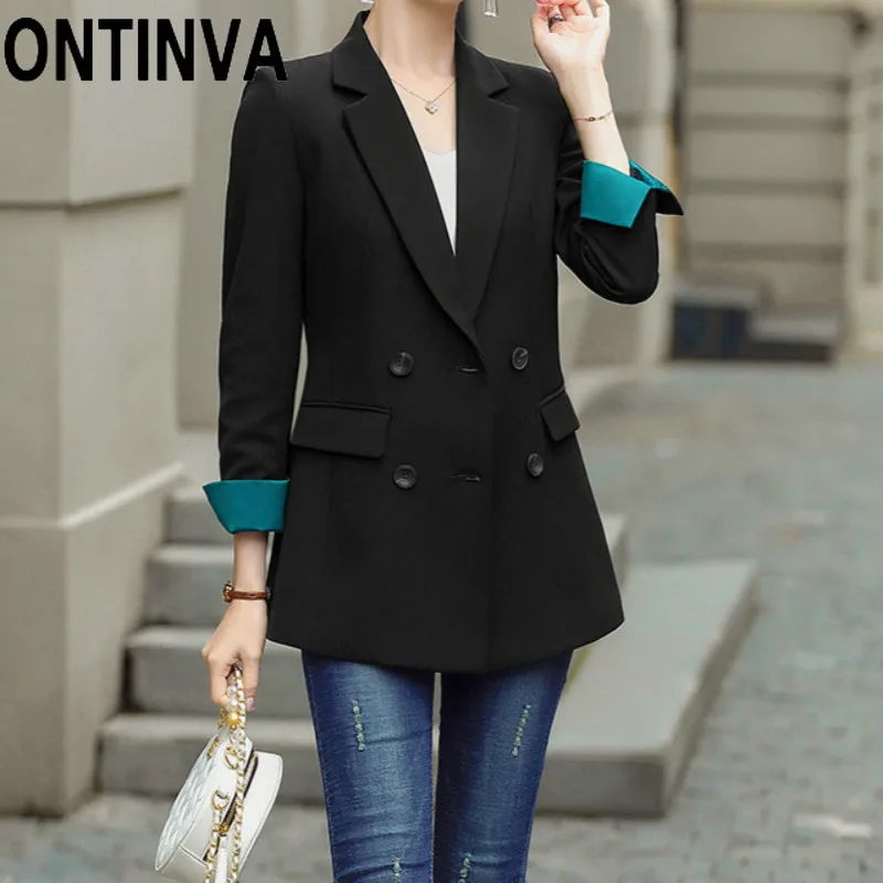 

Plus Size Beige Black Long Women Blazer 2020 New Autumn Fall Fashion Office Ladies Coat Outwear Jacket with Pocket 3XL 4XL