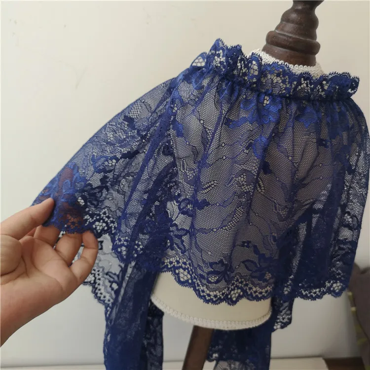 

5Yards/lot 20cm Dark Blue No Elastic Pleated Mesh Lace Trim Ribbon Dark Navy Blue Ruffles Bedding/Curtain/Clothes Accessory X561