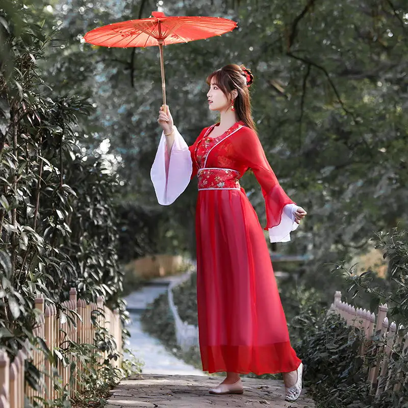 8 цветов, китайские традиционные женские костюмы Hanfu в стиле ретро для народных танцев, выступлений, сказочные винтажные платья, Детская Праздничная праздничная одежда - Цвет: Red
