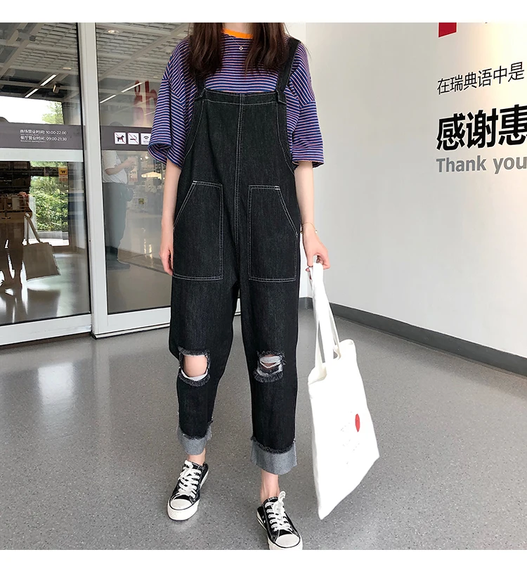 Women Denim Jumpsuits Women's trousers Jeans Casual Cowboy nine minutes trousers girl Wide Leg Deniml Ripped Jumpsuit Overalls