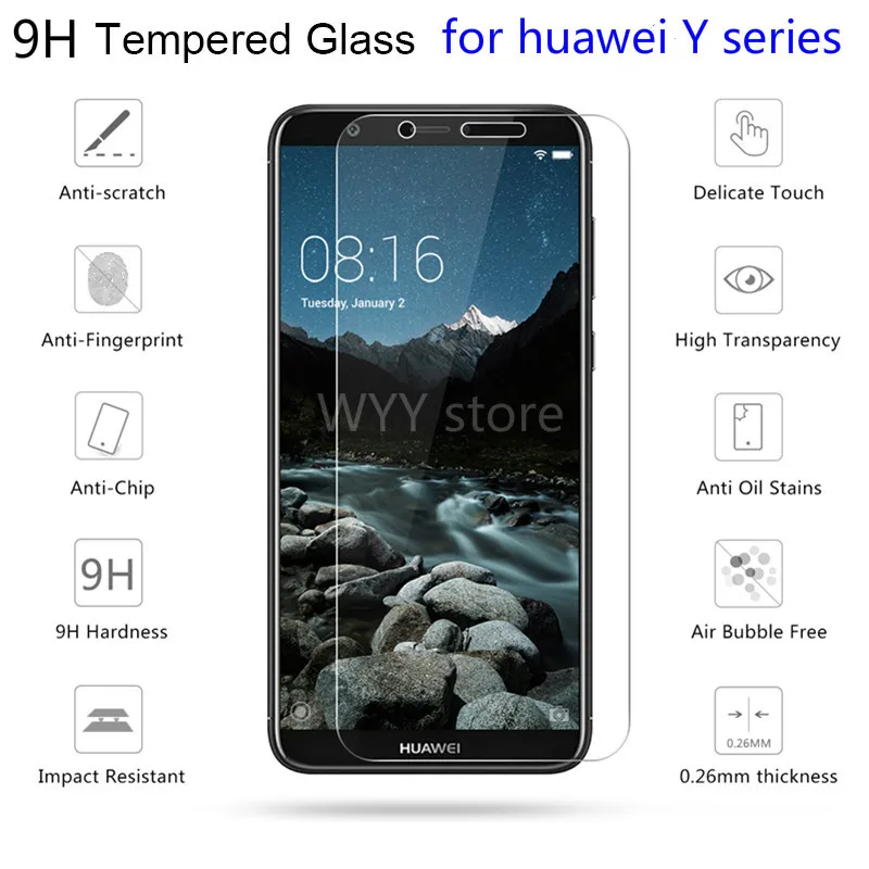 

9H Tempered Glass for Huawei Y5 ii Y6 Pro Y7 Prime 2017 Y3 2018 Screen protector for Huawei P Smart Plus Glass on Y6 ii Y3 ii