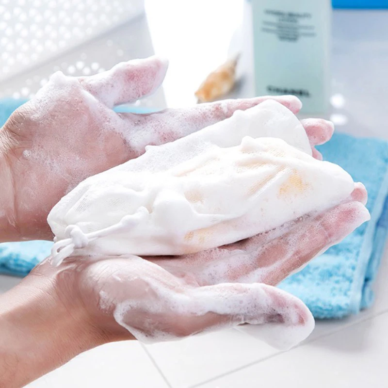 100PCS Clean Foaming Mesh Bag Portable Hangable Soap Saver Bag Bath Shower Foaming Mesh Net Cleansing Delicate Foam Network 5