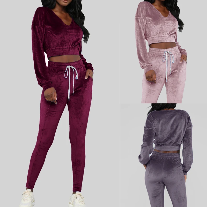 

2pcs Women Running Sets Jogging Suits Women Tracksuit Sweat Pants Jogger Suits Long Sleeves Set Casual Sportswear Plus Velvet