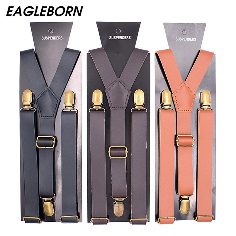 Eagleborn новые Взрослые Унисекс 80's США Ретро PU мужские подтяжки для отдыха подтяжки темно-синие подтяжки мужские 3 зажима бронзовые подтяжки уличный бар