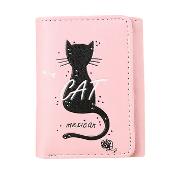 

2020 Cat Print Small Wallet Women Mini Leather Luxury 2020 Wallets For Women Billetera De Cuero Para Mujer