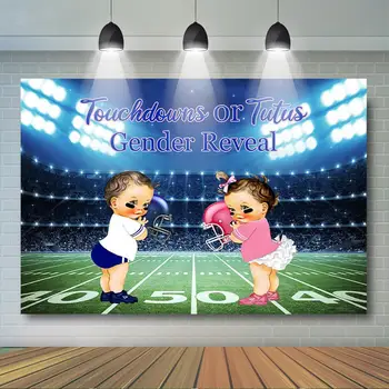 

Touchdown or Tutus Gender Reveal Backdrop Boy or Girl Baby Shower Photography Background Sport Theme Gender Surprise Party Decor