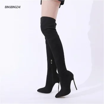 

BBZAI New pattern Europe and America Superior quality Women's Boots 12cm Thin Heels Female money Pipe Dance botas mujer 34 42 43