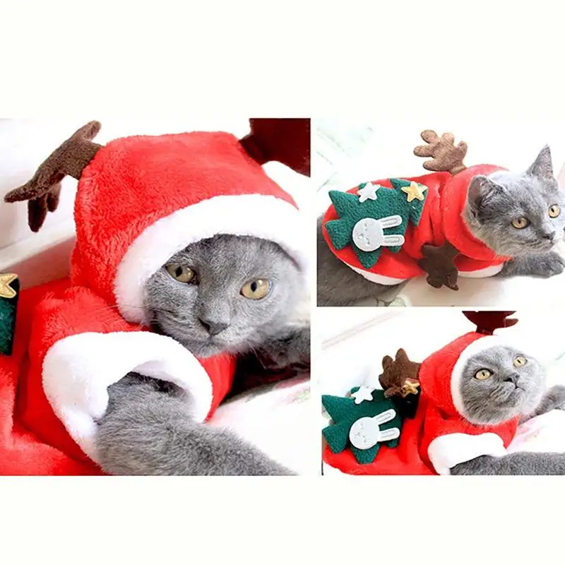 Домашний удобный костюм для кошки, собаки, Санта-лося, Рождественская одежда для питомца, щенка, толстовки с капюшоном, одежда для рождества, праздника, котенка, кошки