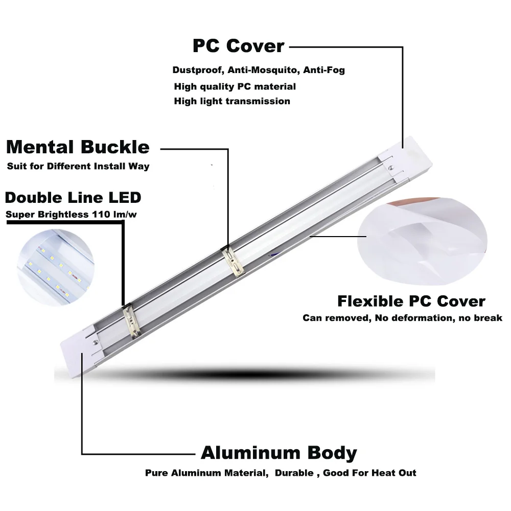 BEYLSION 10 pcslot Tri-proof Clean Purification Tube Light LED Linear Light Led Flat Batten Light Led Tube Lamp 10W 20W 30W 40W (7)