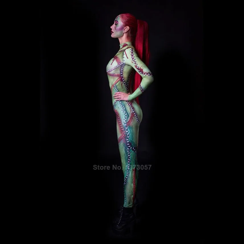 3D Printing Women Halloween Cospaly Costumes Female Zombie Ghost Carnival Party Role-play Sexy Tight Scary Jumpsuit Bodysuit