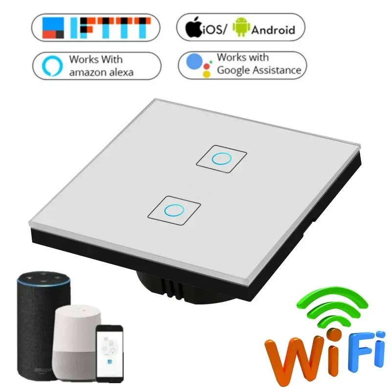 

Smart Wifi Wall Touch Sensor Switch Remote Control 1 2 3 Gang Wireless Led Light Smart Touch Screen Switch Glass EU/UK Standard