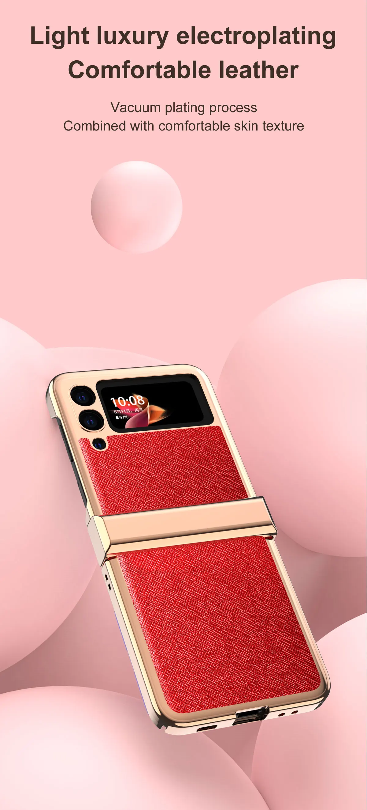 GRECAZO for Samsung Galaxy Z Flip 3 Case Luxury Leather Electroplated Cover All-Inclusive Ultra-Thin Folding Protective Case kawaii phone case samsung