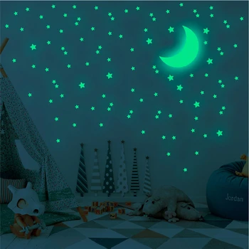 

2020 Hot 338 Pieces Wall Stickers Glowing Stars Moon Shape PVC Wall Posters Decoration for Baby Kids Bedroom Living Room
