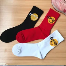 Носки для взрослых до середины голени, хлопковые, желтые, средней длины, улыбающееся лицо, большая голова, кукла, Сладкая улыбка, слово Happy Joyful ClownExpression, классика