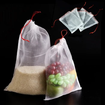 

New White Breathable Garden Plant Fruit Vegetable Protect Drawstring Mesh Net Bag Anti Insects Pests Birds