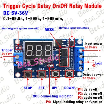 

DC 5V 12V 24V 36V Digital LED Cycle Timer Delay Switch Turn Off/On Time Relay Module 12v relay timer module
