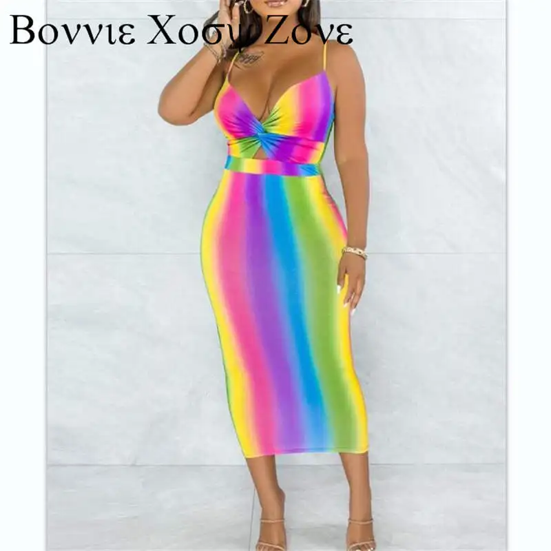 

Sleeveless V-Neck Colorblock Twisted Front Backless Maxi Dress Chic Summer Dresses For Women 2021