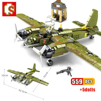 

SEMBO 559pcs Military Ju-88 bombing plane Building Block WW2 Helicopter Army weapon soldier model bricks kit Toys for children