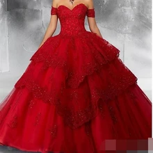 Новинка, Красное Бальное Платье, бальные платья, кружевное платье для выпускного вечера, Hot9, Милая Аппликация, вечерние платья принцессы, 16, vestidos de 15 anos