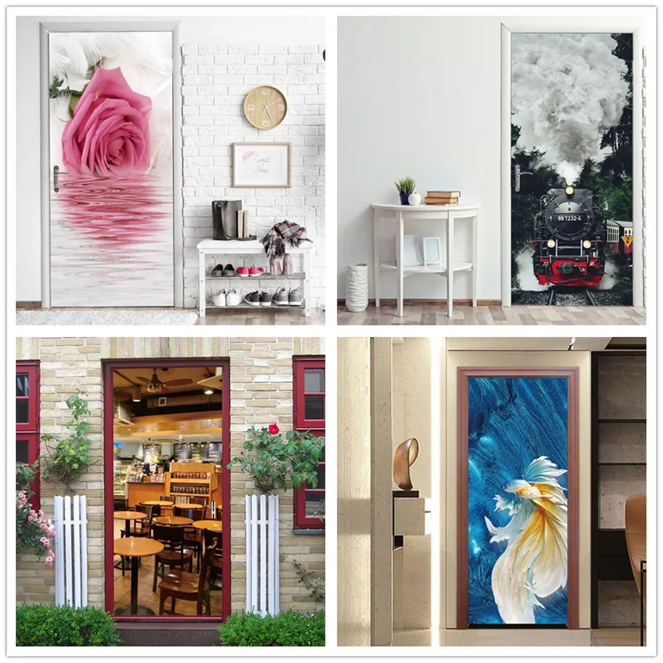 

Train Tracks Door Stickers Self adhesive Removable Decal Fish Flowers Wallpaper For Doors Living Room Bedroom Renew deur sticker