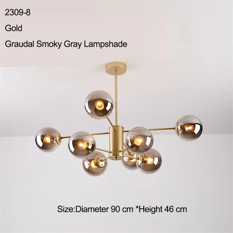 8 light smoky gray Стеклянная светодиодная лампа, современный дизайн, люстра, потолочный светильник для гостиной, спальни, столовой, светильник, Декор для дома, светильник ing 12 s - Цвет абажура: 8 light smoky gray