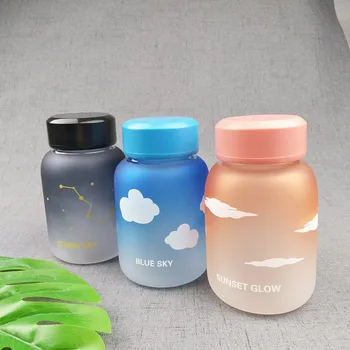 

Creative Sky Frosted Glass Water Bottle 600ml Gradient Color Creative Sport Bottles Leak-proof Camping Bottle Tour Drinkware