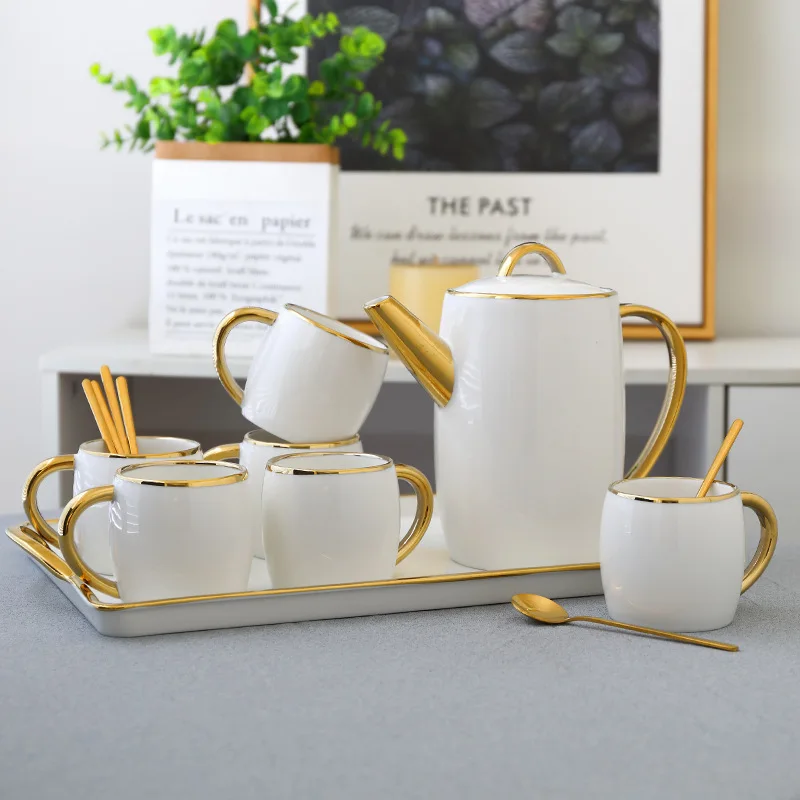 Посуда для напитков в скандинавском стиле чайная чашка набор керамическая Питьевая чашка кружка набор чайник Набор кружек для чая caneca tazas de ceramica creativas кружки 6/8 шт