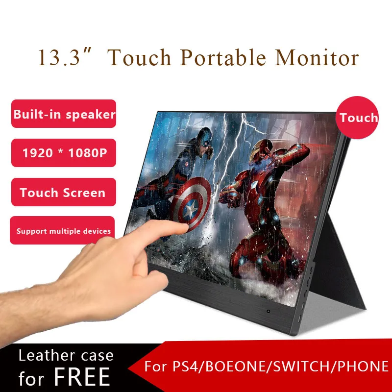  Portable Monitor 13.3”Touch Screen USB Type C HDMI Gaming Monitor 1080P HD Display for PS4 Laptop P