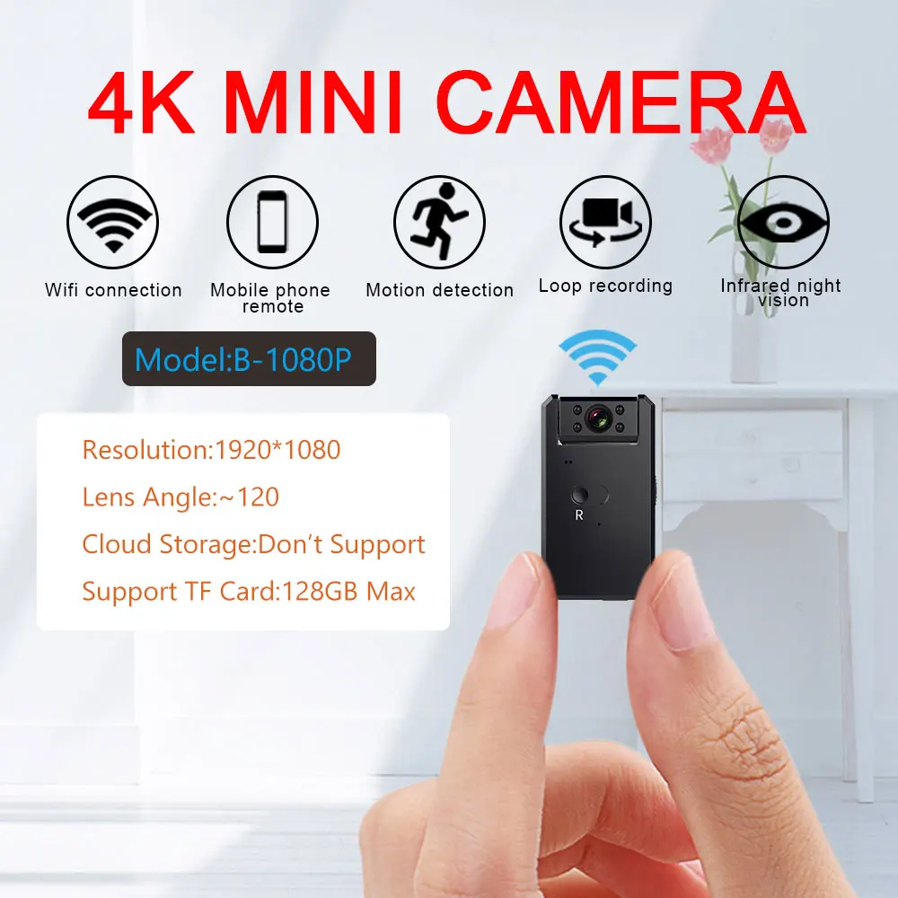 Миниатюрная Wi Fi камера 1080P HD с беспроводным дистанционным монитором 4K