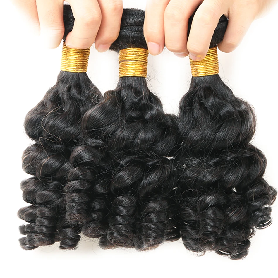 

Bouncy Curly Hair 3/4 Bundles Brazilian Hair Funmi Human Hair Extensions 8-30 Inch #1B Natural Color MIHAIR Remy Hair Weave