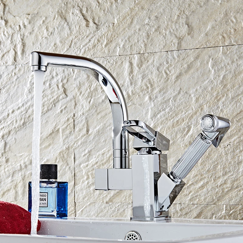 SHAI New Arrival High Quality Brass Single Lever Hot And Cold Kitchen Sink Faucet With Pull Out Shower Head Double Using | Обустройство