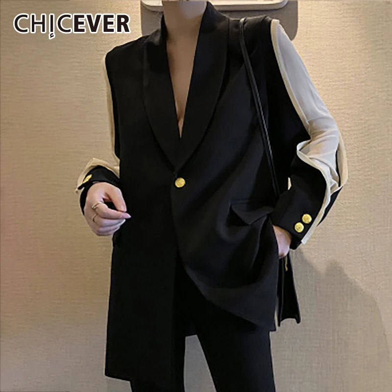 

CHICEVER Patchwork Hit Color Female Blazers Notched Long Sleeve High Waist With Sashes Slim Casual Blazer Coat Women 2019 Autumn