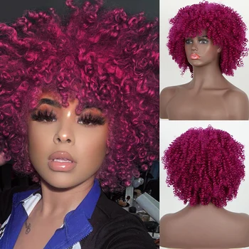 

AISIBEAUTY Synthetic Wigs Afro Kinky Curly Wig for Black Women Pink/Purple Wigs Natural Afro High Temperature Cosplay hair