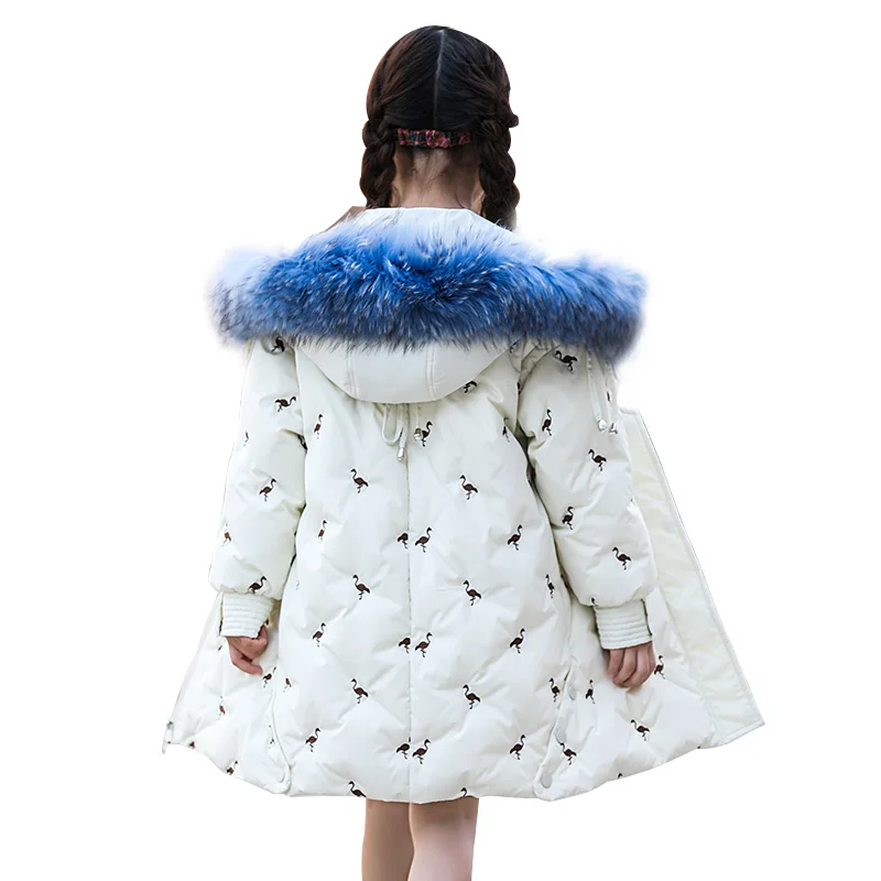 

Fashion Girl Down Jackets Flamingo Pattern Winter Warm Children Down Parkas Coat Fur Kids Bab Girl Teenager Thickening Outerwear