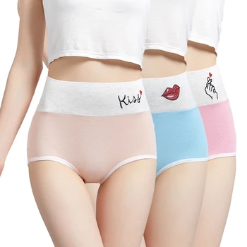 

1-3pcs Teen underwear cotton Underpants girl high waist abdomen briefs sexy ladies plus size embroidered postpartum shorts
