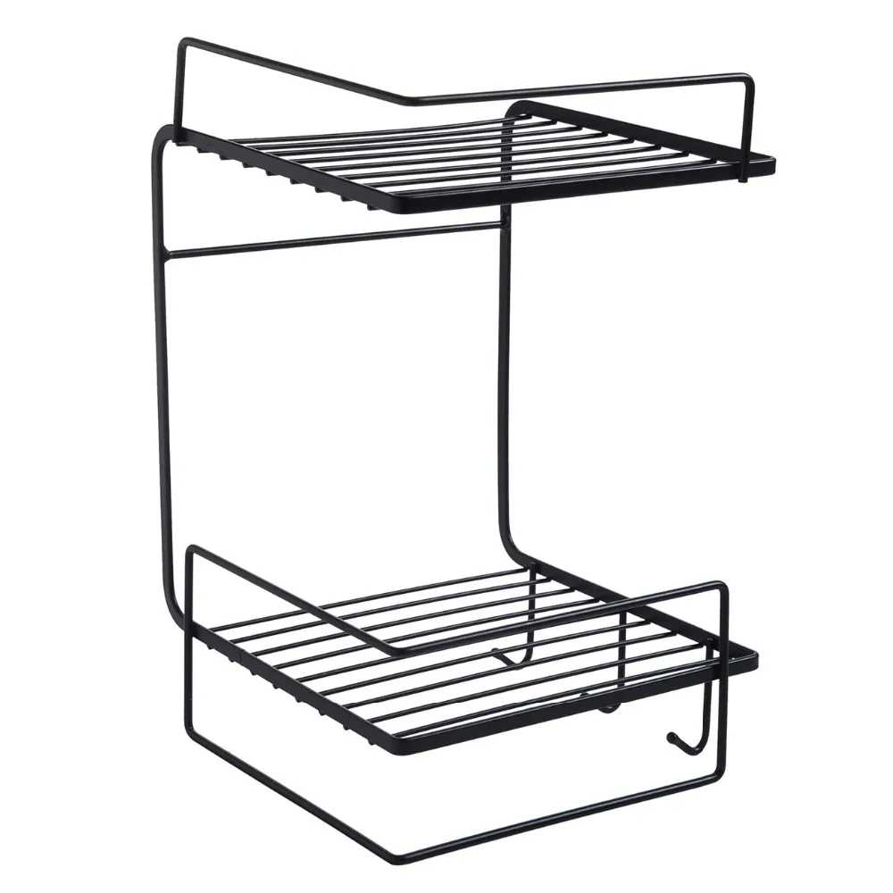 Iron Double Layer Wall Mounted Shelf For Kitchen Bathroom Shower Shampoo Cosmetic Organizer Rack Toilet Storage Shelves