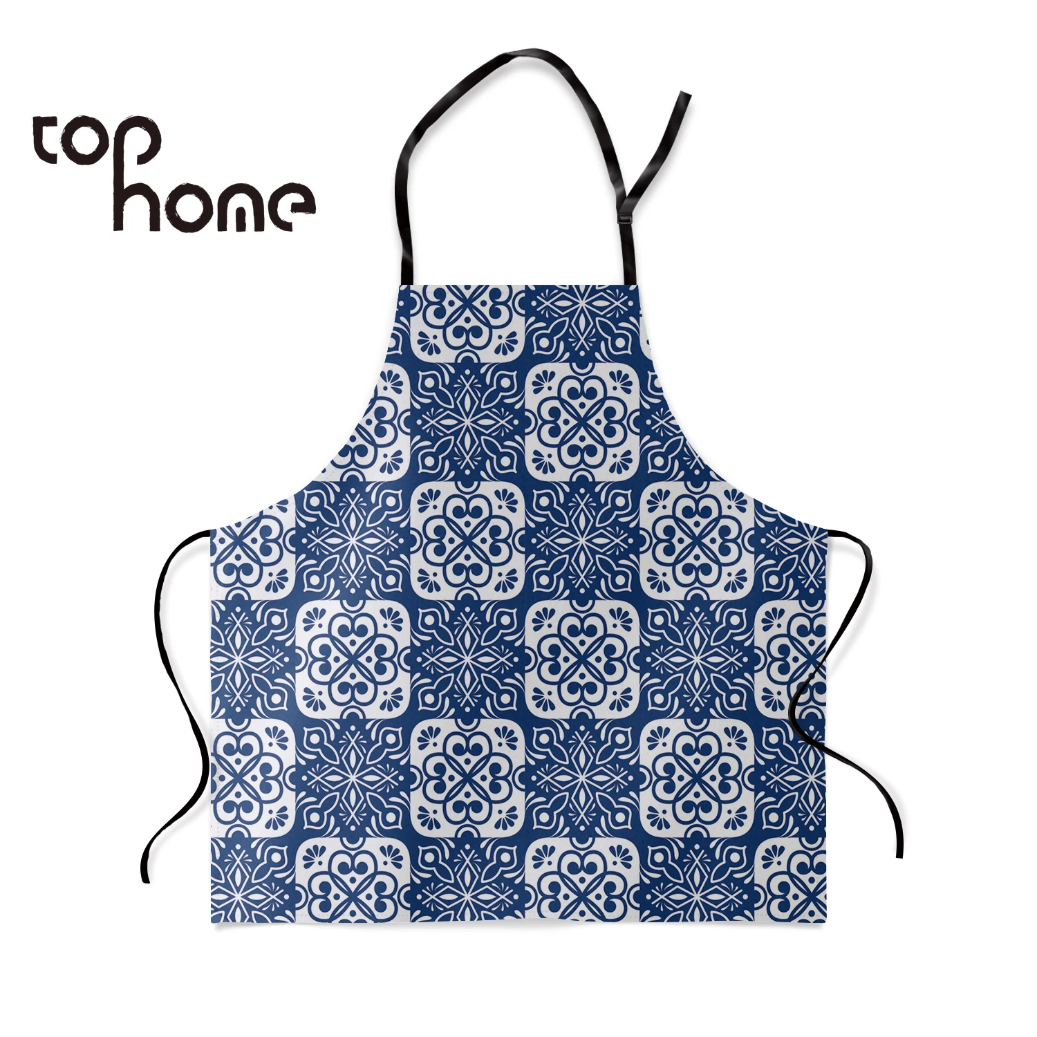 Tophome Kitchen Apron Deep Blue Simple Abstract Plant Flower Printed Comfortable Canvas Aprons Couples Kids Bib Cooking