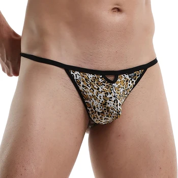 

2020 Men's Sexy Low Rise Briefs T-Back G-String Thong Breathable Knickers Panties Nylon Briefs Leopard Print / Black / Gray
