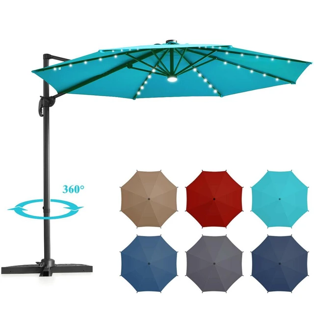 10ft Solar Led Cantilever Offset Patio Umbrella 360 Rotation Aluminum Outdoor Op70280 Patio Umbrellas Bases Aliexpress